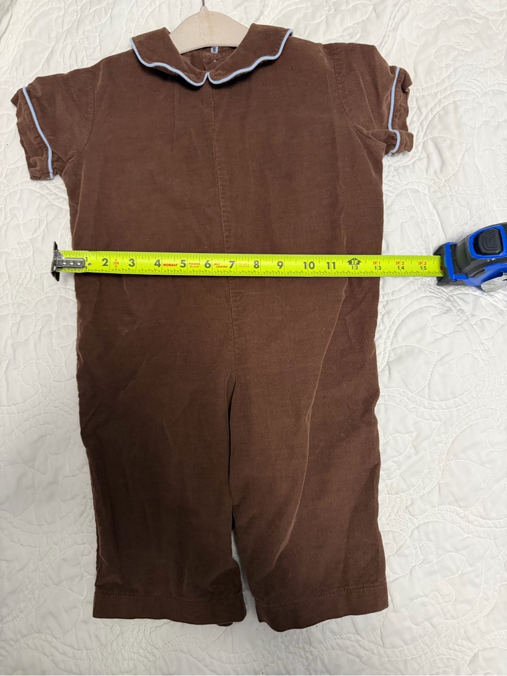 Kelly's Kids Brown Corduroy Romper with Blue Piping - Picture 6 of 7